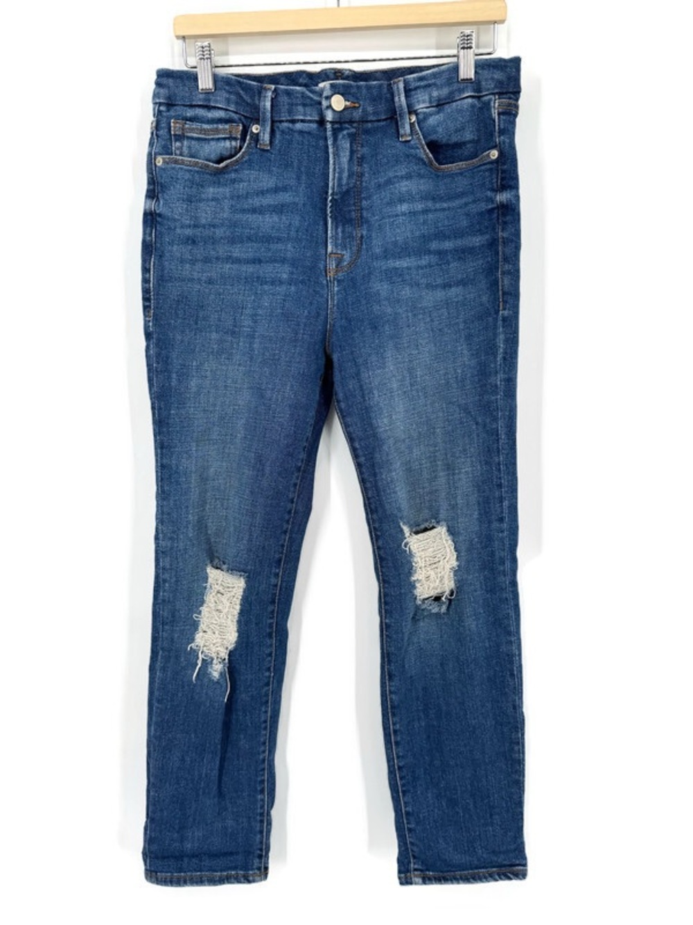 Good American‎ Good Classic Skinny Jeans Distressed Indigo207 Size 14/32